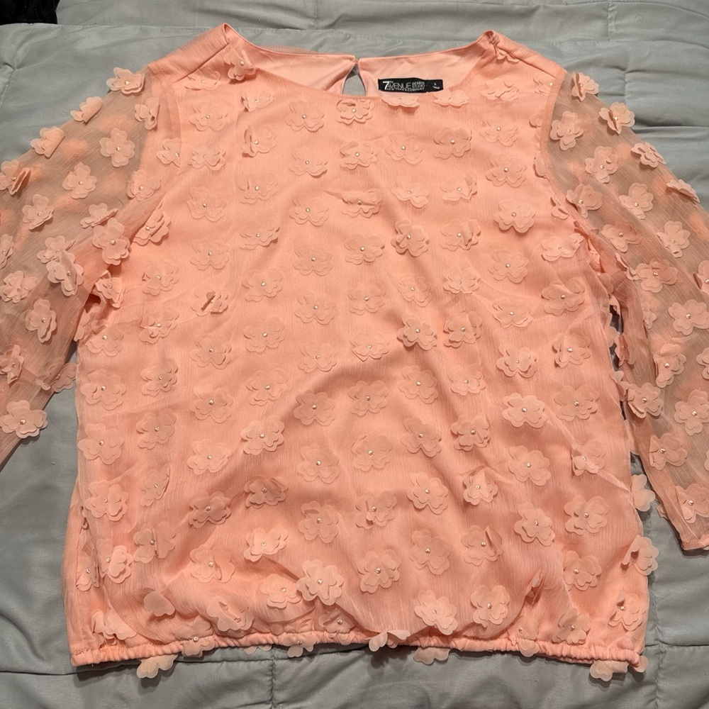 New York & Company Peach Floral Blouse